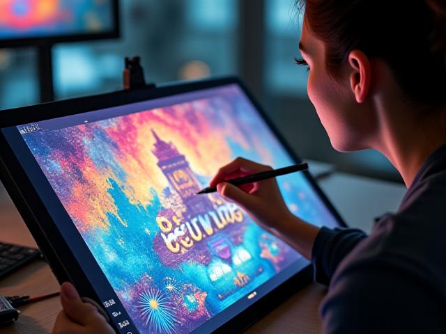 Illustration numérique, artiste dessine sur tablette graphique