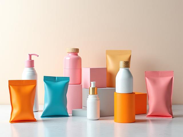 Design d'emballage, plusieurs boîtes de produits colorées et créatives